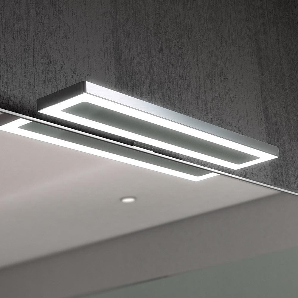 Modern rectangular led bathroom light f19 mirror light 30cm chrome with sleek silver frame and glowing white strips