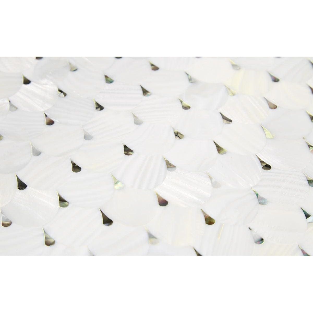Feature Panel Pearl Drop white pearlescent shell mosaic panel with interlocking petal pieces