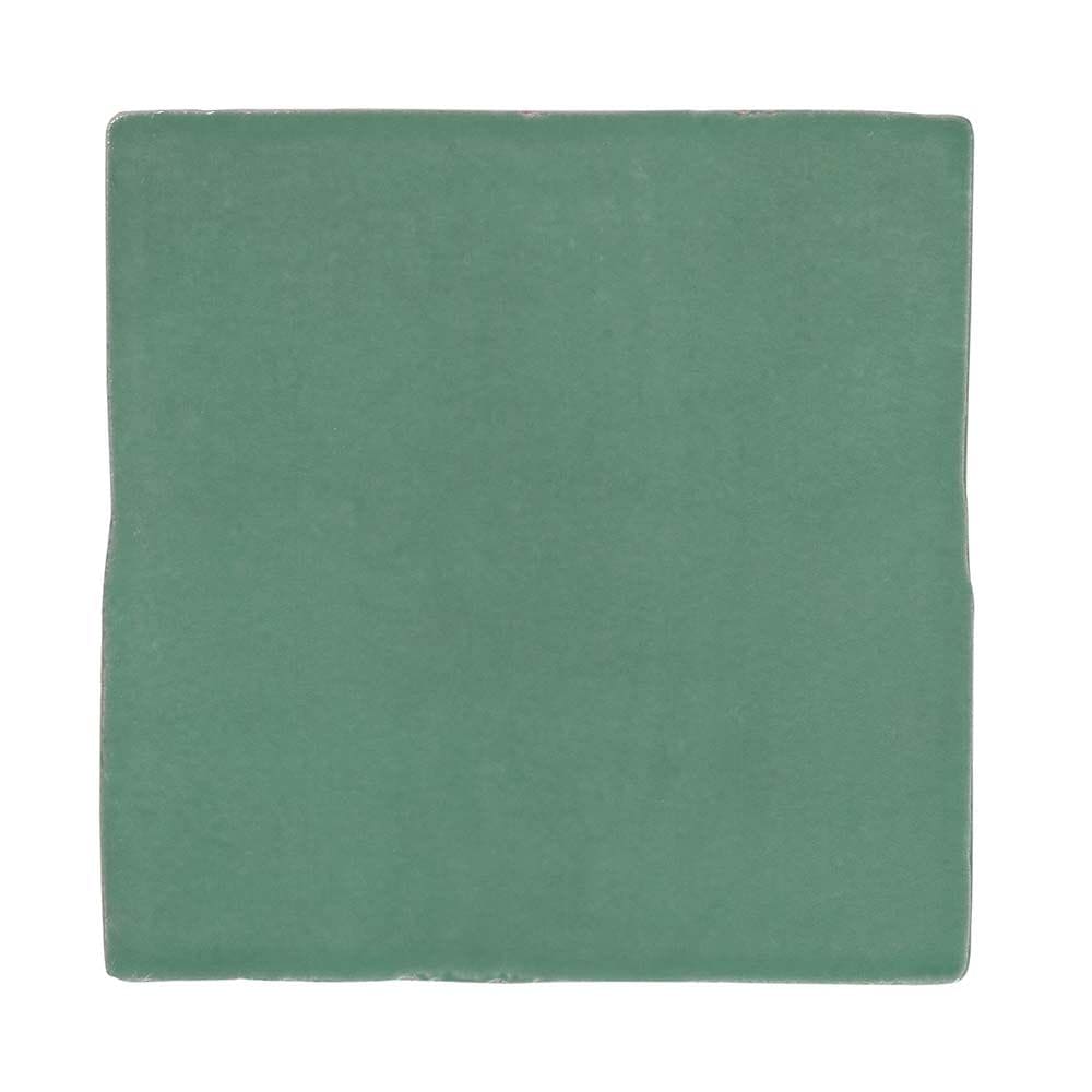 A square matte-finished green ceramic wall tile with slightly uneven edges, Flash Turquoise Gloss Ceramic Wall 130x130mm