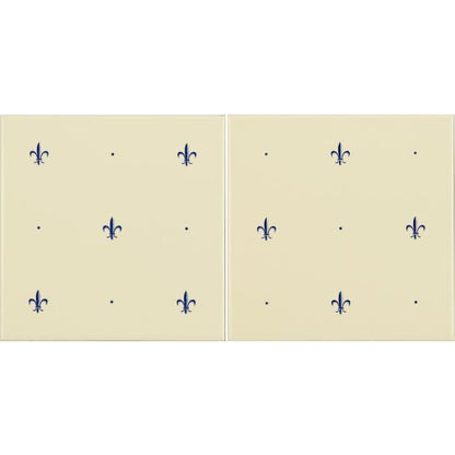 Original Style Tiles - Ceramic 152 x 152 x 7mm - 2 Tile Set Fleur de Lis Royal Blue On Colonial White (2 Tile Set)