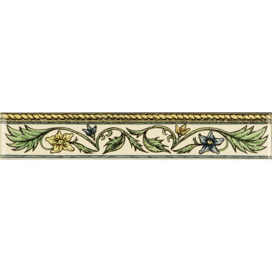 Floral Rope Classical Decorative Border Blue & Yellow on Brilliant White