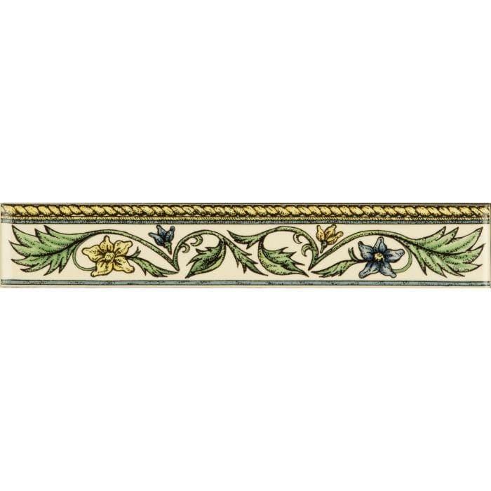 Floral Rope Classical Decorative Border Blue &amp; Yellow on Brilliant White - Hyperion Tiles