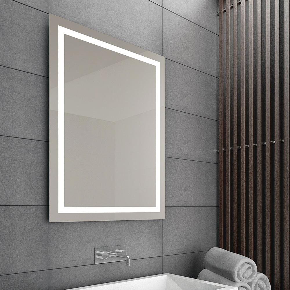 Focus Mirror 60 sleek rectangular LED bathroom mirror with slim silver frame and bright white backlighting