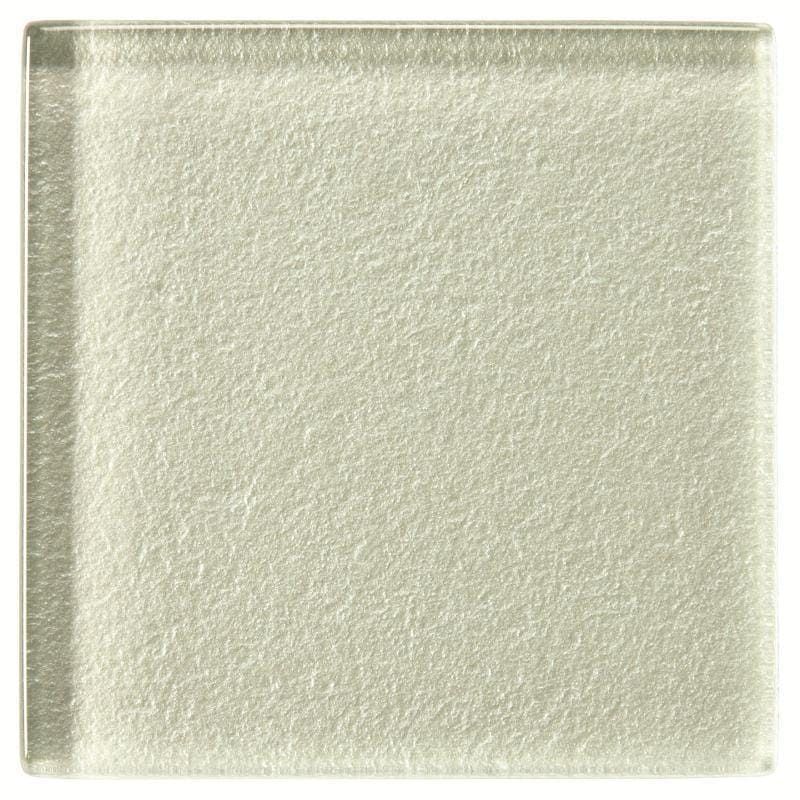 A square translucent galatea metallica glass tile with subtle texture and soft silver sheen