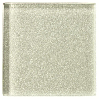 A square translucent galatea metallica glass tile with subtle texture and soft silver sheen