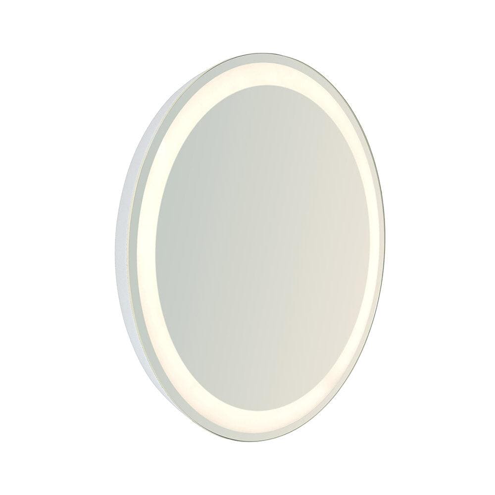 Geo mirror 60cm circular vanity mirror with sleek white frame and illuminated led light ring around the edge