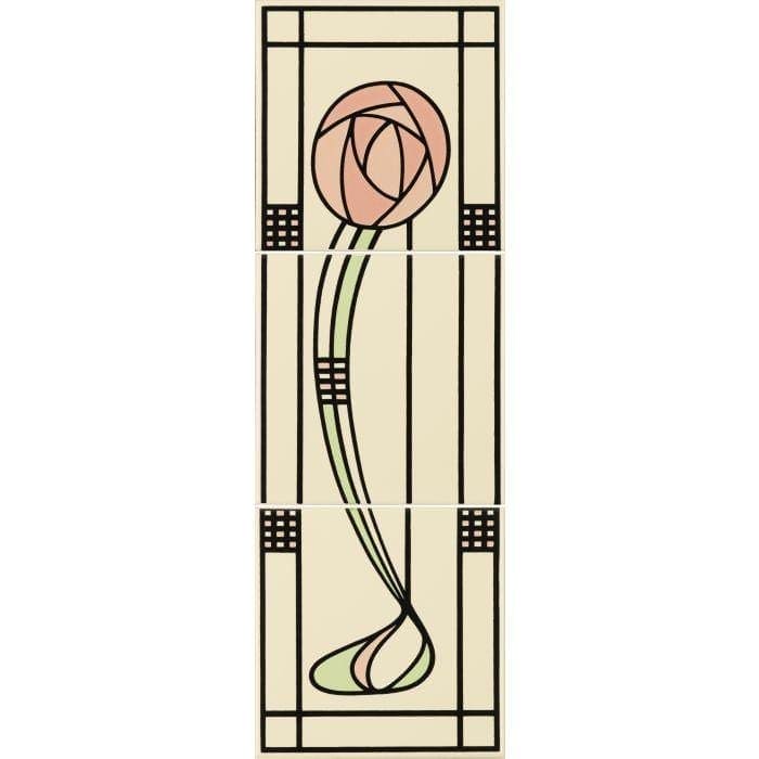 Glasgow Rose (Right Hand) 3-Tile Set on Colonial White - Hyperion Tiles