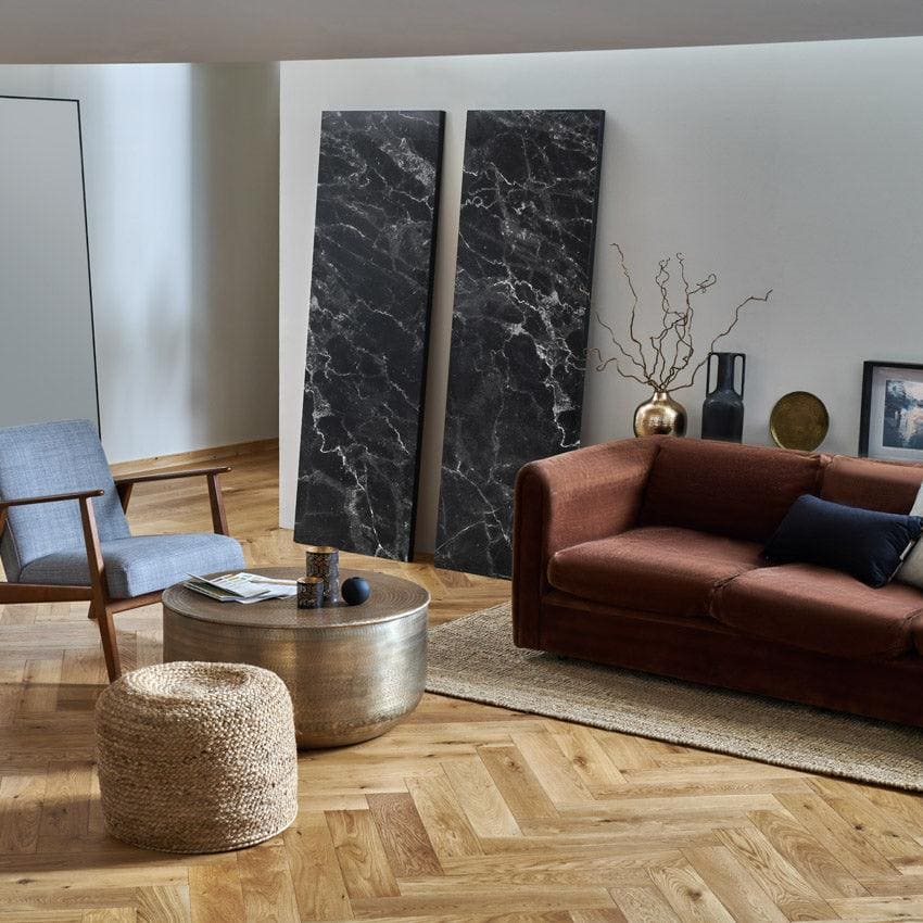 Highclere natural oak bronze metallic round coffee table with textured surface and subtle reflective finish