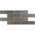 Dark gray glass subway tiles arranged in a staggered pattern in hypnos brickbond mosaic design
