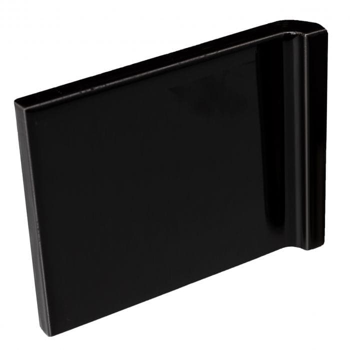 Black rectangular money clip with smooth glossy finish and rounded edges in jet black internal half tile wrapping piece