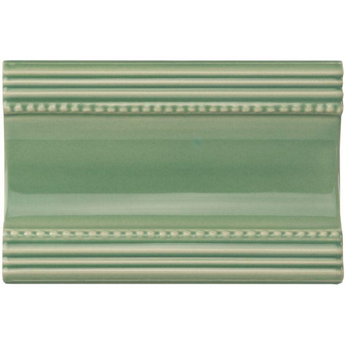 Jade Breeze plain cornice glossy sage green ceramic tile with rectangular shape and beaded ridged decorative borders