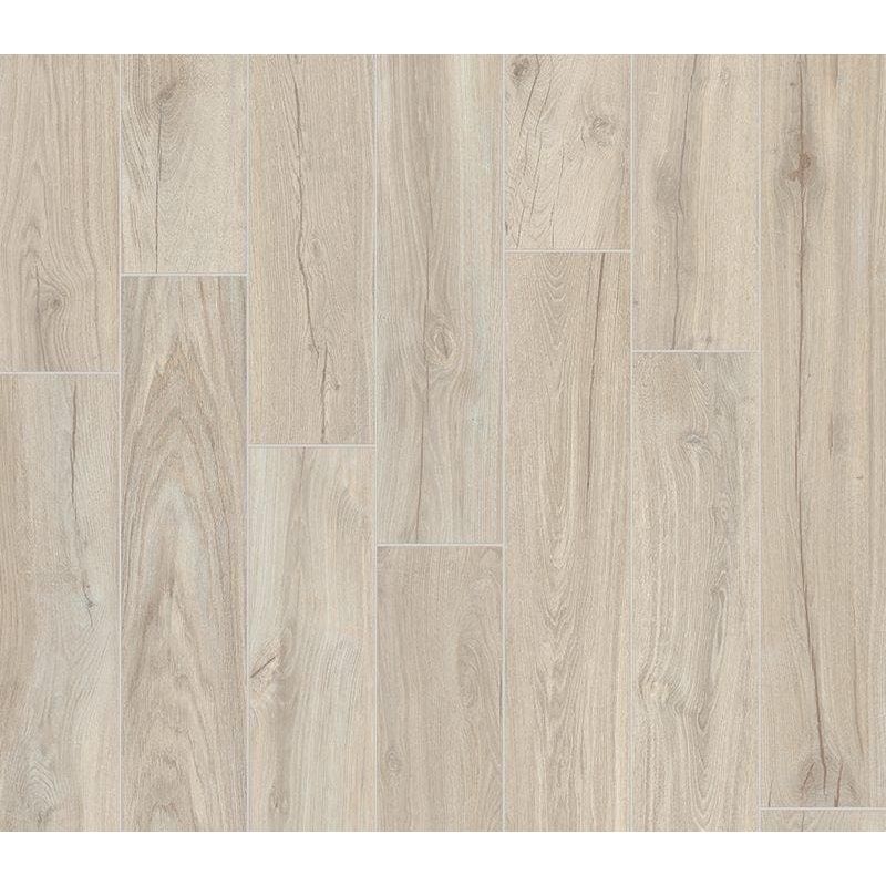 Light gray wood-plank laminate flooring with subtle natural grain in jurupa basic matt 20 x 120cm size