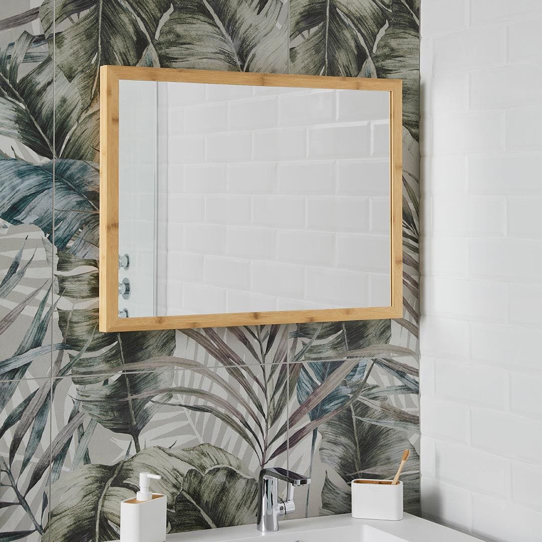 Rectangular bathroom mirror kenji mirror 60x80cm with a light bamboo frame for modern bathroom decor