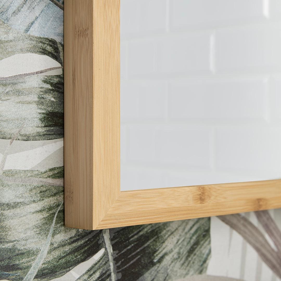 Kenji mirror rectangular 60x80cm with light wood-framed whiteboard and natural bamboo texture