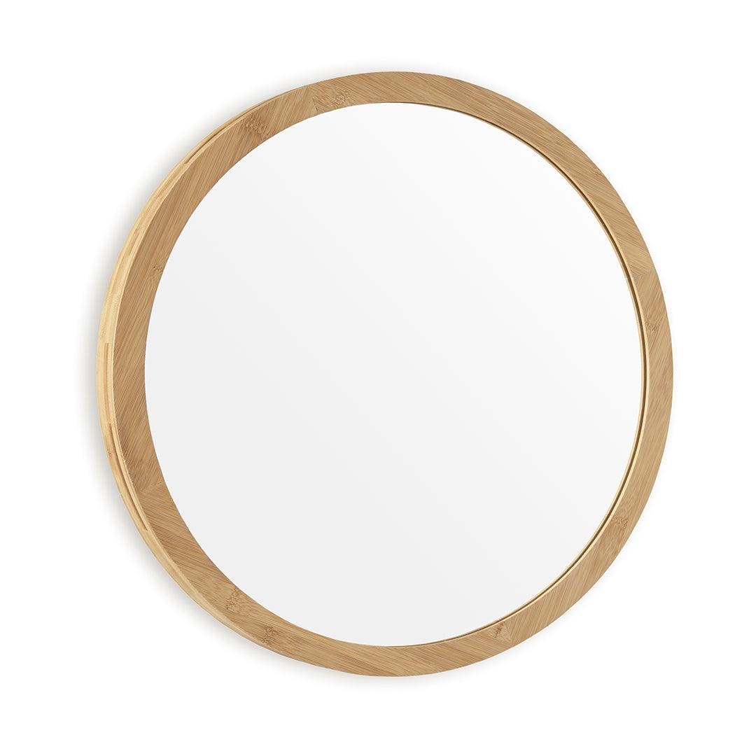 Kenji mirror round 60cm circular mirror with light oak wood frame made of bamboo for home decor