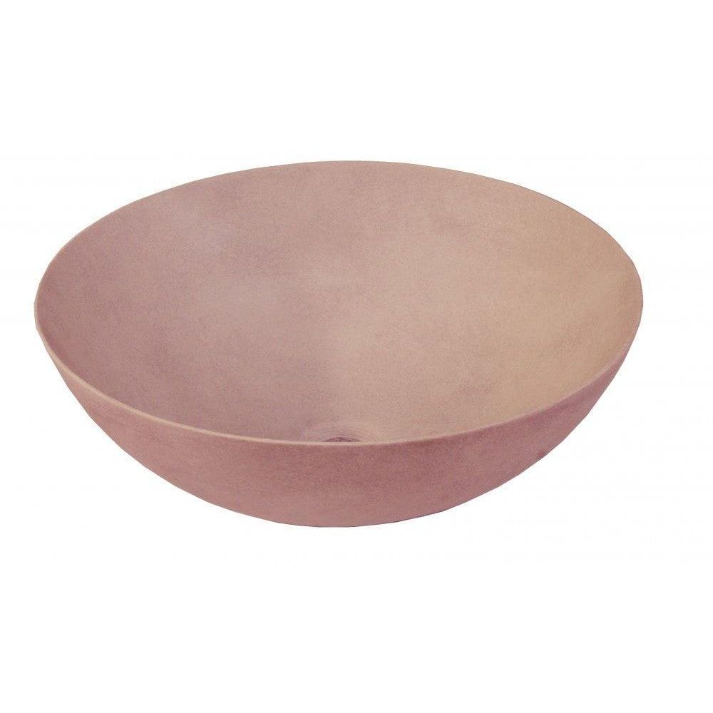 A matte-finished blush pink ceramic vessel sink with smooth rounded bowl shape lavabo berlin flamingo