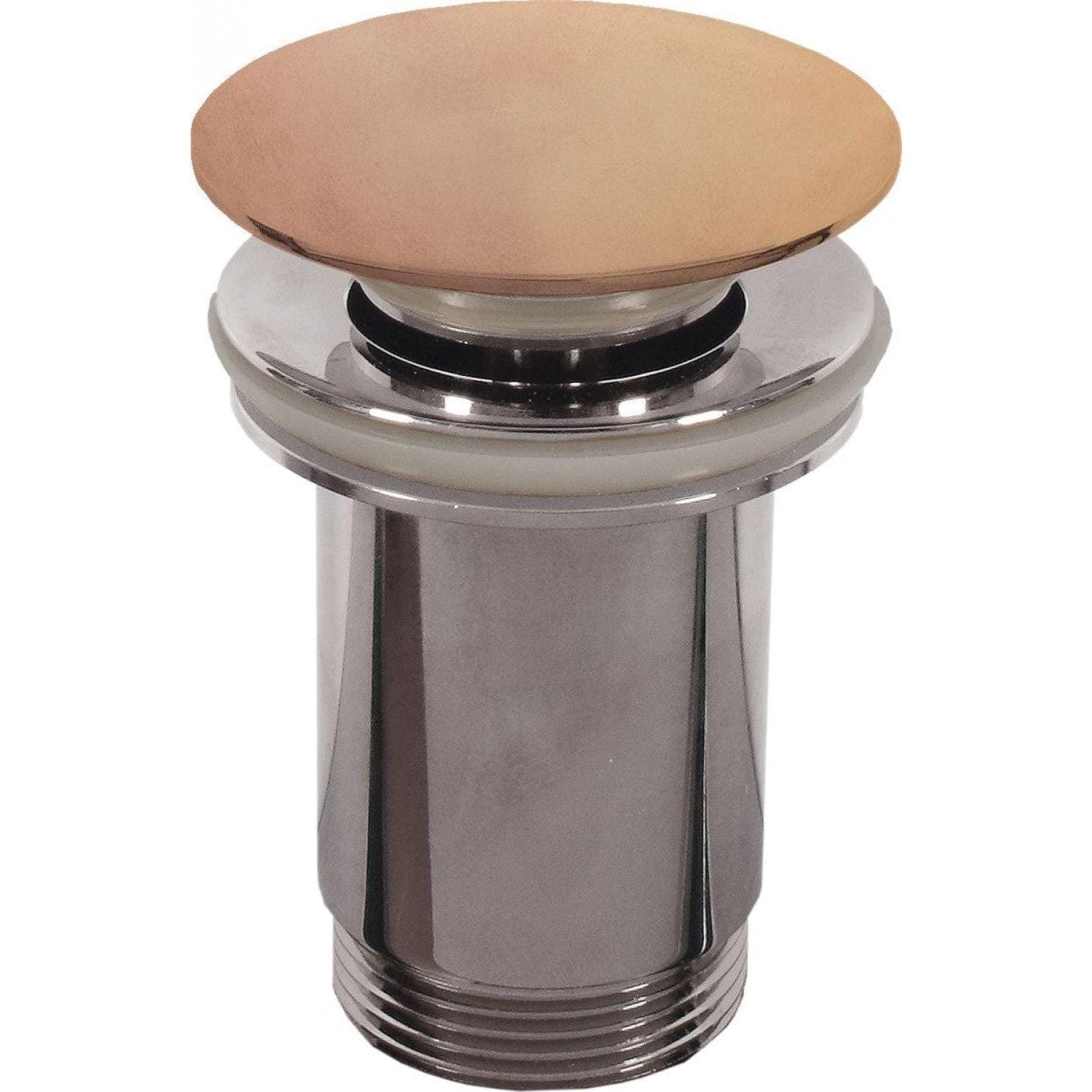 Copper-toned cylindrical sink drain flange with polished chrome base and threaded bottom for lavabo berlin terra