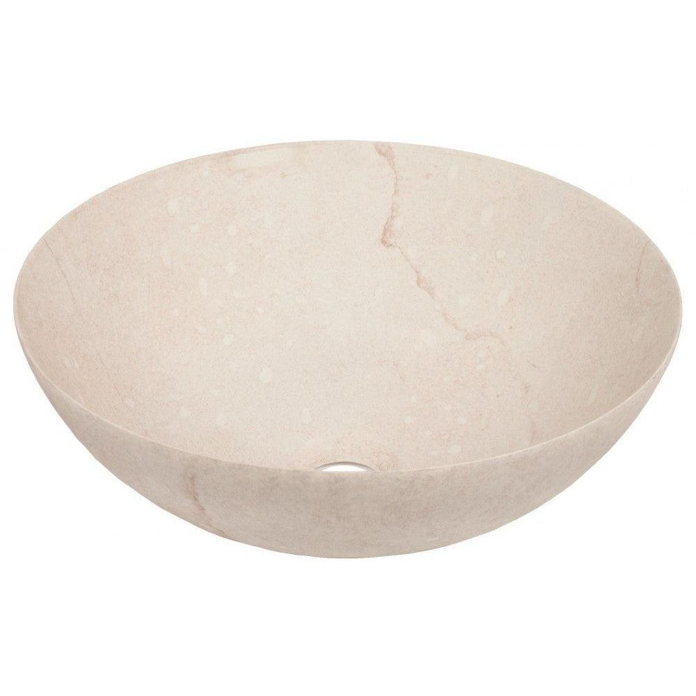 Cream-colored marble vessel sink lavabo diurne sand with subtle veining and smooth rounded bowl shape