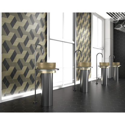 Modern freestanding lavabo heller white and gold sinks with sleek metallic bases and woven gold-toned ceramic bowls