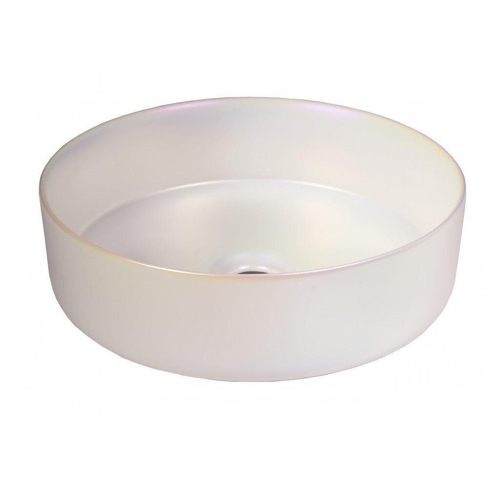 Lavabo iris satin sleek round white ceramic bathroom sink with glossy finish and subtle iridescent highlights