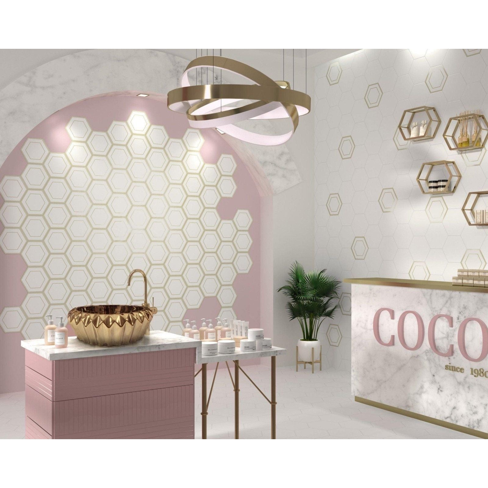 Lavabo selene light gold gold leaf-patterned basin on pink vanity with marble countertop for elegant bathroom use