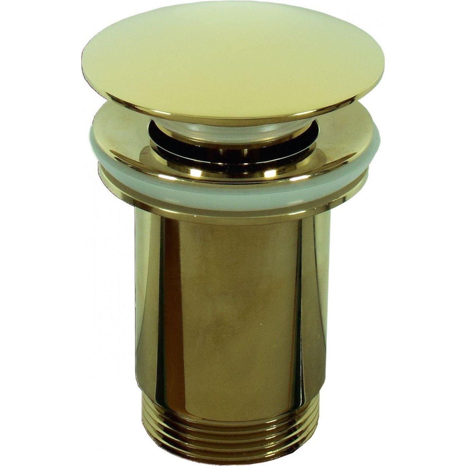 Lavabo Selene light gold sleek cylindrical bathroom sink drain with polished metallic gold finish and flat circular top