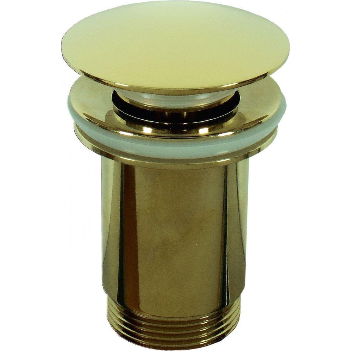 Lavabo Selene light gold sleek cylindrical bathroom sink drain with polished metallic gold finish and flat circular top
