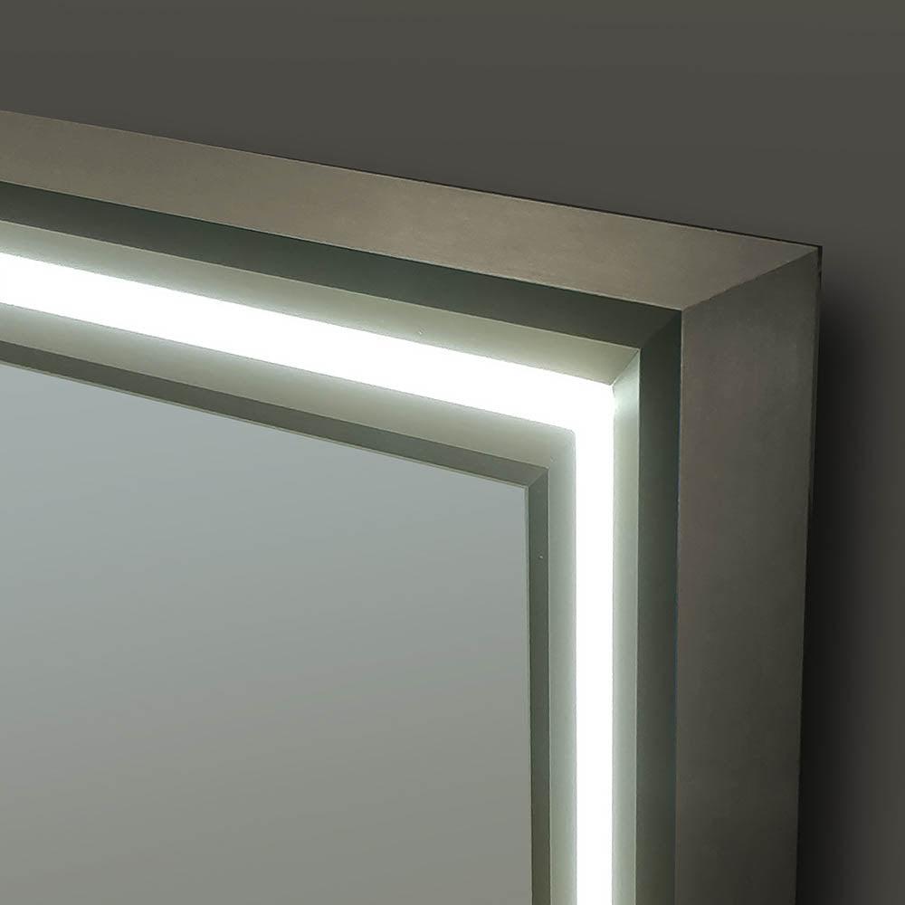 Modern rectangular lexington mirror 75 with brushed bronze sleek silver frame and integrated led edge lighting