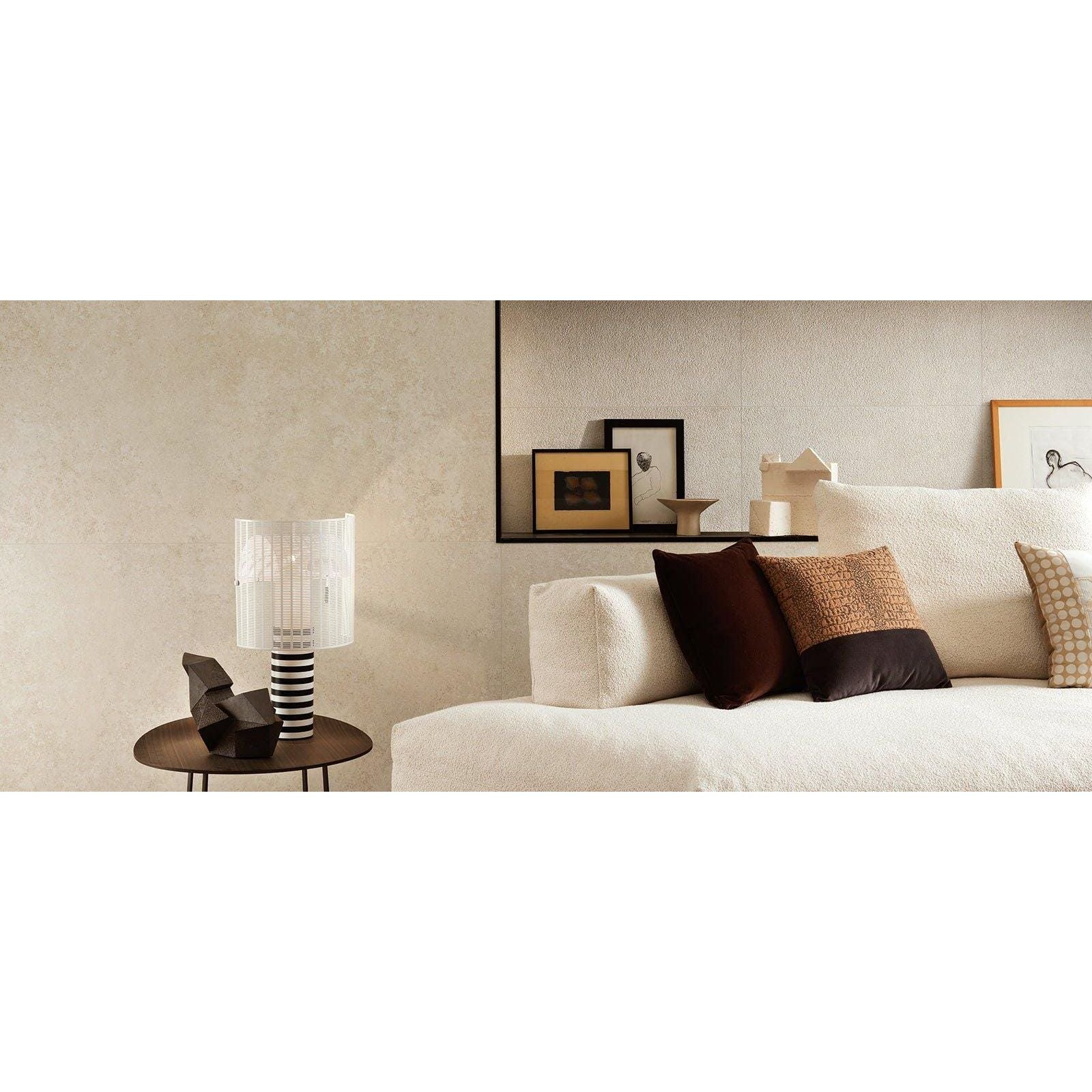 White textured lamp with black and white striped base in lims ivory matt 37.5 x 75cm product design