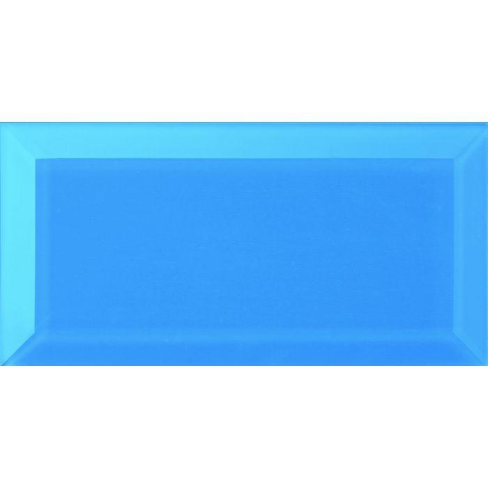 A rectangular blue Loire Clear Bevel Glass tile with a glossy finish and subtle gradient shading
