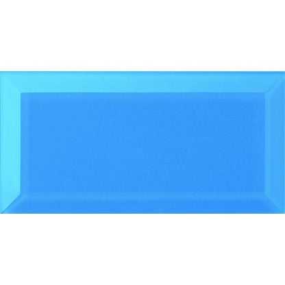 A rectangular blue Loire Clear Bevel Glass tile with a glossy finish and subtle gradient shading