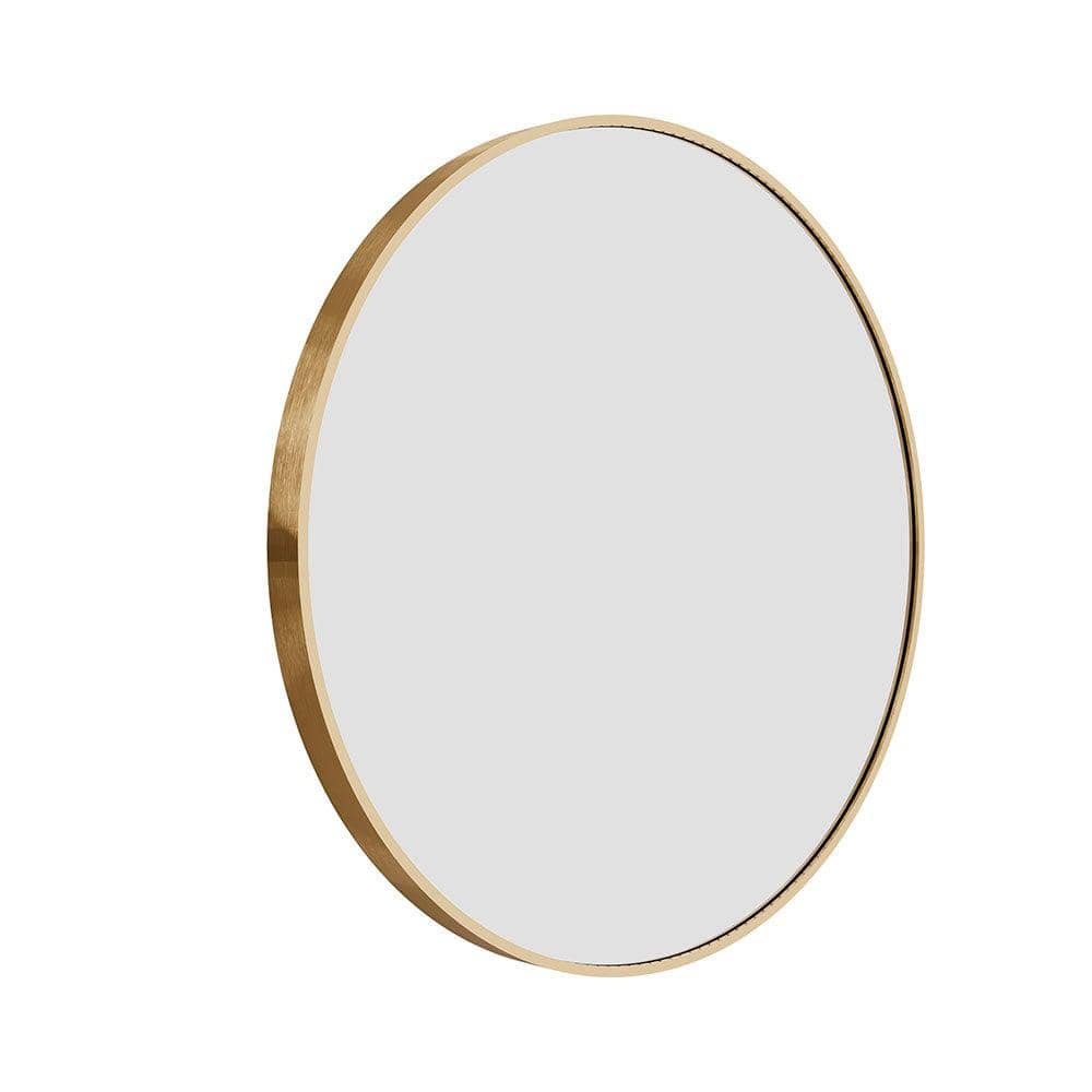 Lomax round mirror 70cm with a sleek brushed gold metal frame perfect for stylish wall decor