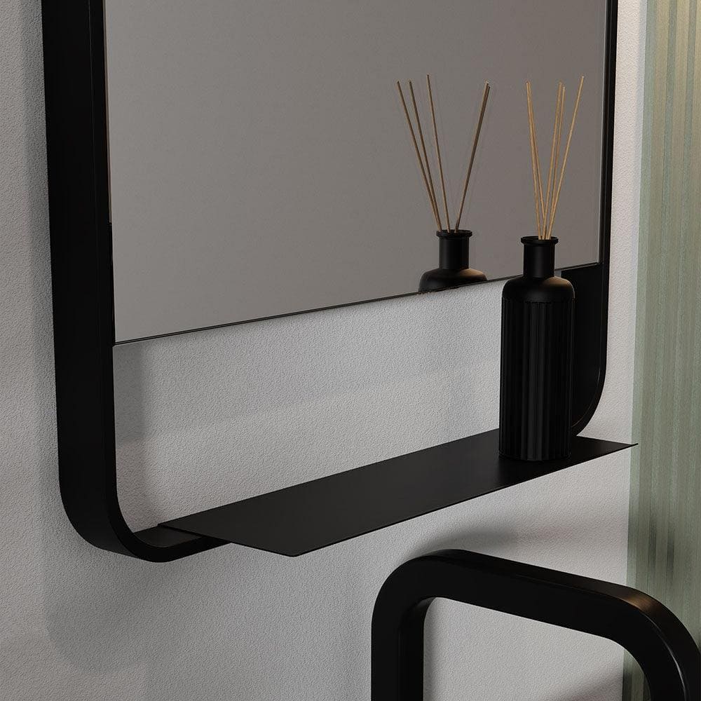 Black metal mirror with integrated shelf ludgate mirror with shelf 55x100cm black for wall mounting and storage