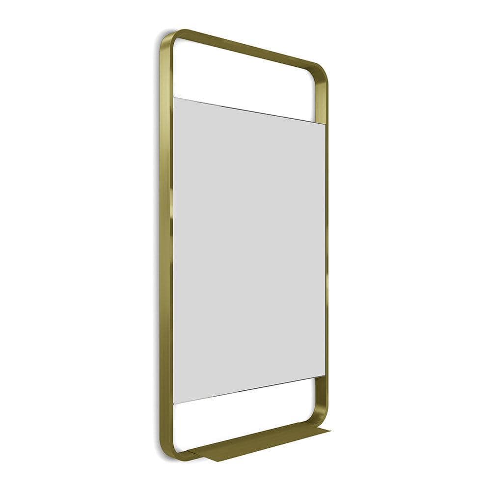 Ludgate mirror with shelf 55x100cm in brushed brass featuring a sleek rectangular frame and integrated bottom shelf
