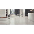 Shiny white marble-effect marvel bianco dolomite lappato floor tiles with subtle veining 60 x 60cm