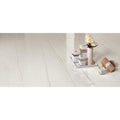 Cream-colored marble floor tile marvel bianco dolomite matt 60 x 60cm with subtle veining and natural finish
