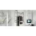 Marvel Calacatta Extra Lappato 30 x 60cm white marble-effect tiles with a chrome towel rack