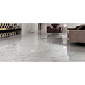 Polished white marble floor tile marvel calacatta extra lappato 60 x 60cm with subtle gray veining