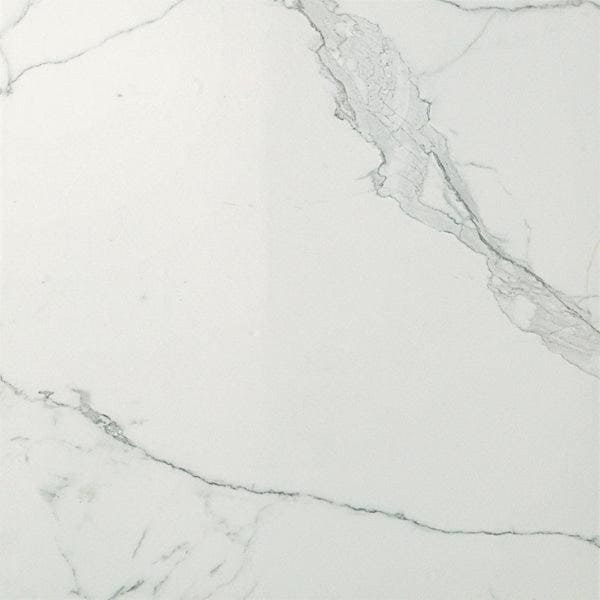 Marvel calacatta extra lappato 60 x 60cm white marble tile with subtle gray veining and glossy finish