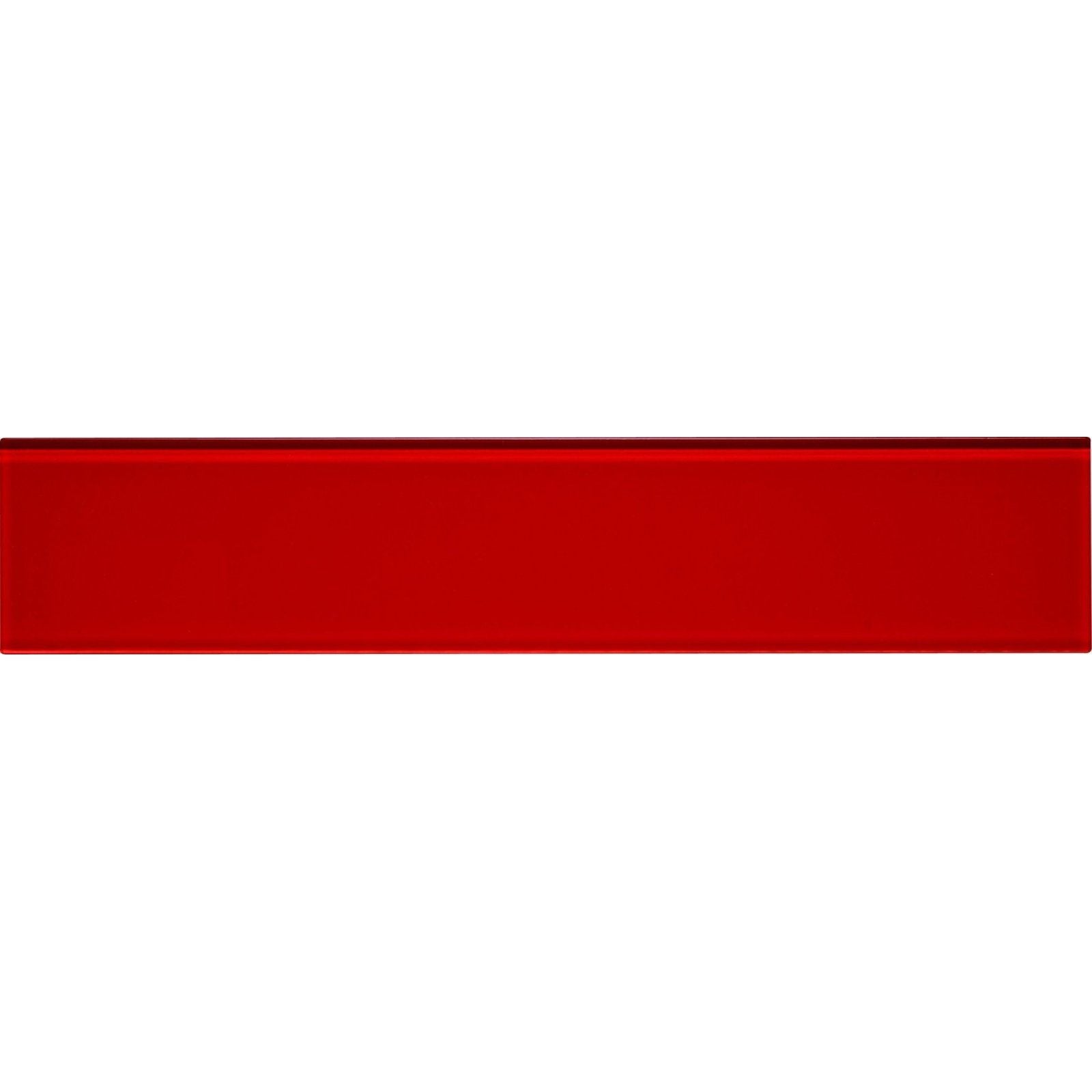 A sleek glossy red rectangular mekong clear glass tile 398 x 80mm with a smooth uniform surface