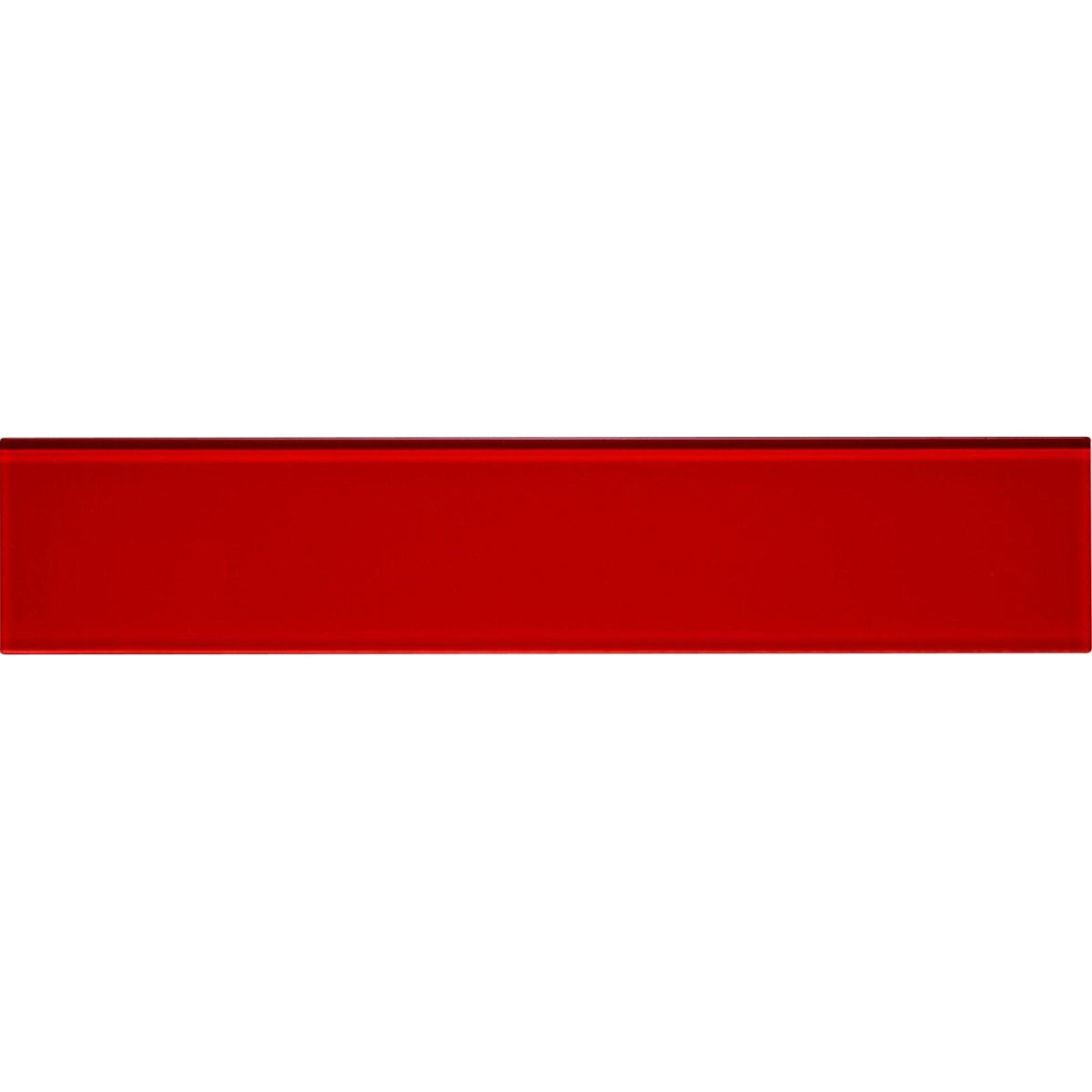 A sleek glossy red rectangular mekong clear glass tile 398 x 80mm with a smooth uniform surface