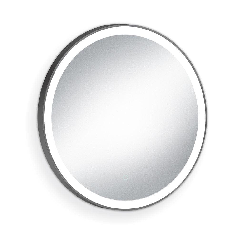 Meridian mirror 60cm black circular bathroom mirror with illuminated led light ring and sleek dark gray frame