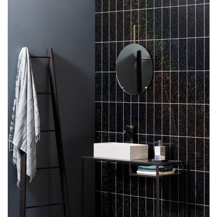 Meteor Sparkling Effect Glass 300 x 100mm in a bathroom setting