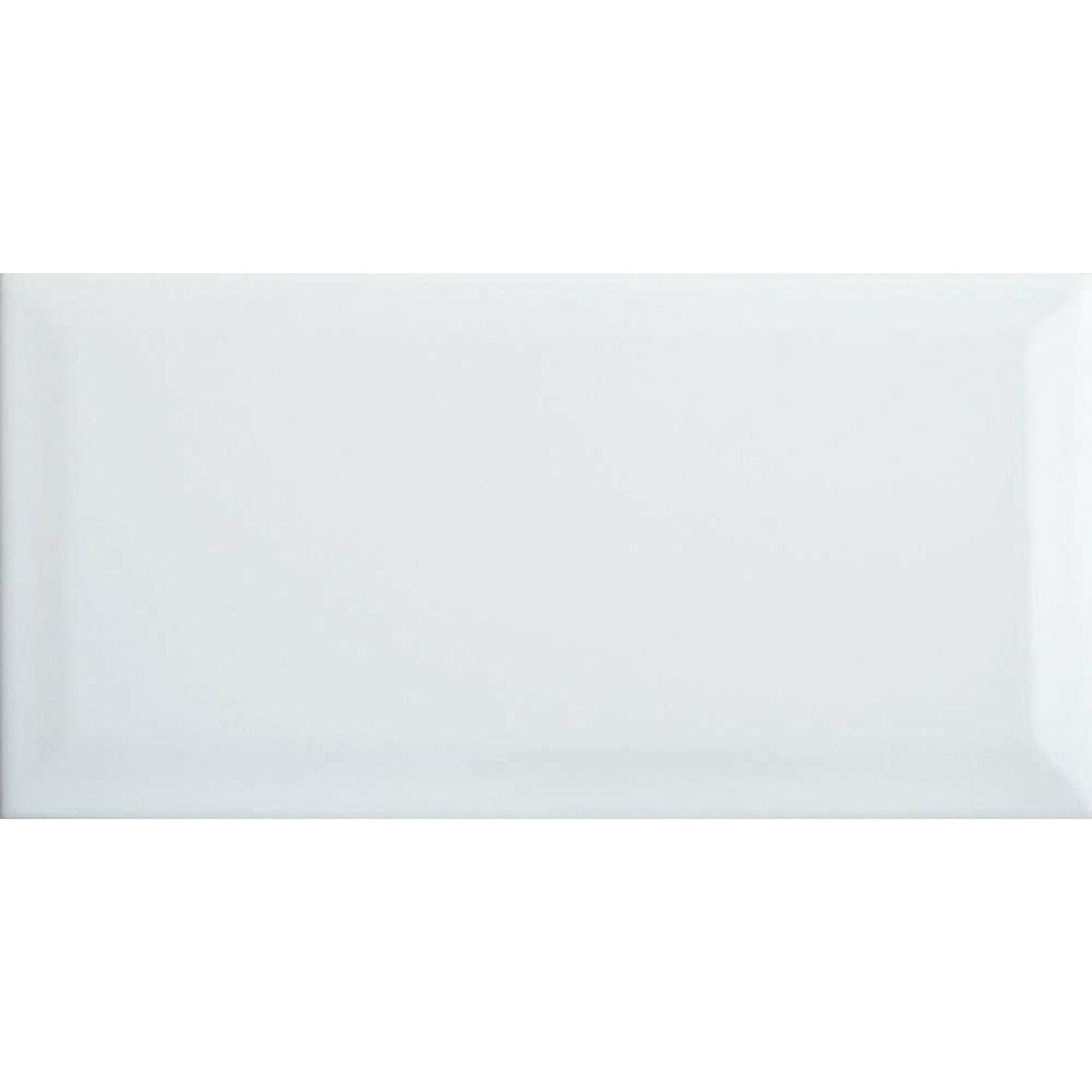 A sleek glossy white rectangular Metro Blanco Gloss ceramic tile with subtle sheen and clean edges