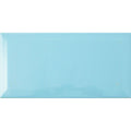 A rectangular glossy light blue ceramic tile with a smooth slightly reflective surface metro light blue gloss