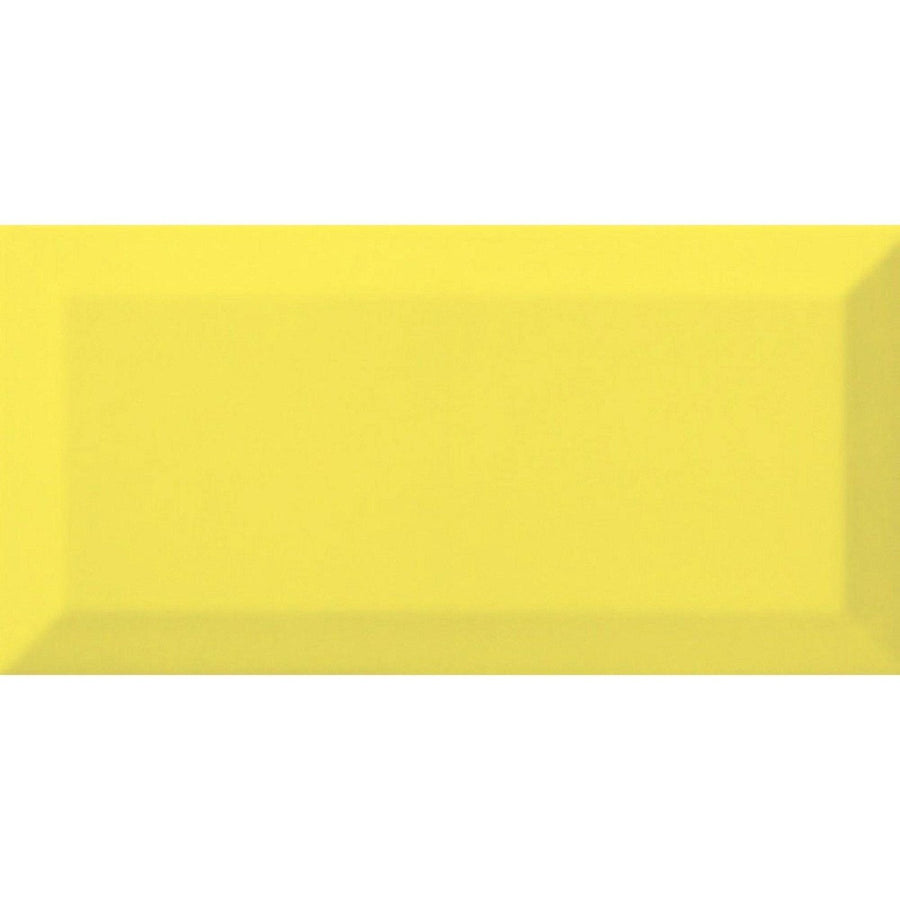 A vibrant yellow rectangular metro limon gloss tile with subtle glossy finish and raised edges
