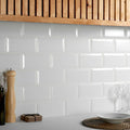 Metro matt white subway tile backsplash with glossy finish and raised edges for kitchen or bathroom walls