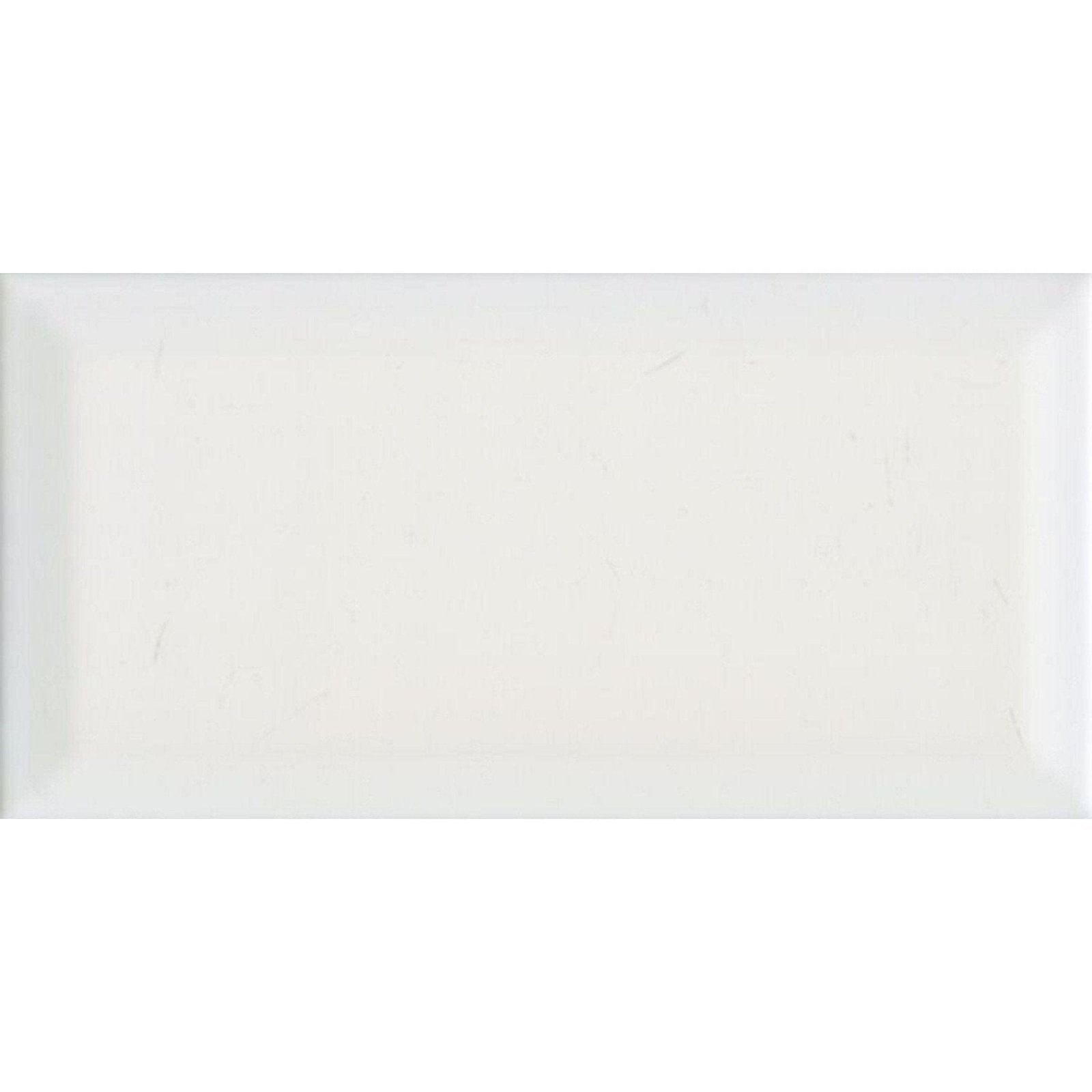 Cream-colored rectangular ceramic metro matt white tile with glossy finish and subtle beveled edges