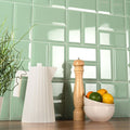 White ceramic coffee pot with geometric fluted design in metro mint green gloss finish