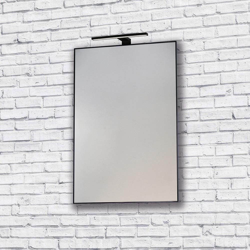 Black-framed rectangular bathroom mirror metro mirror 60x80cm with integrated led light bar above